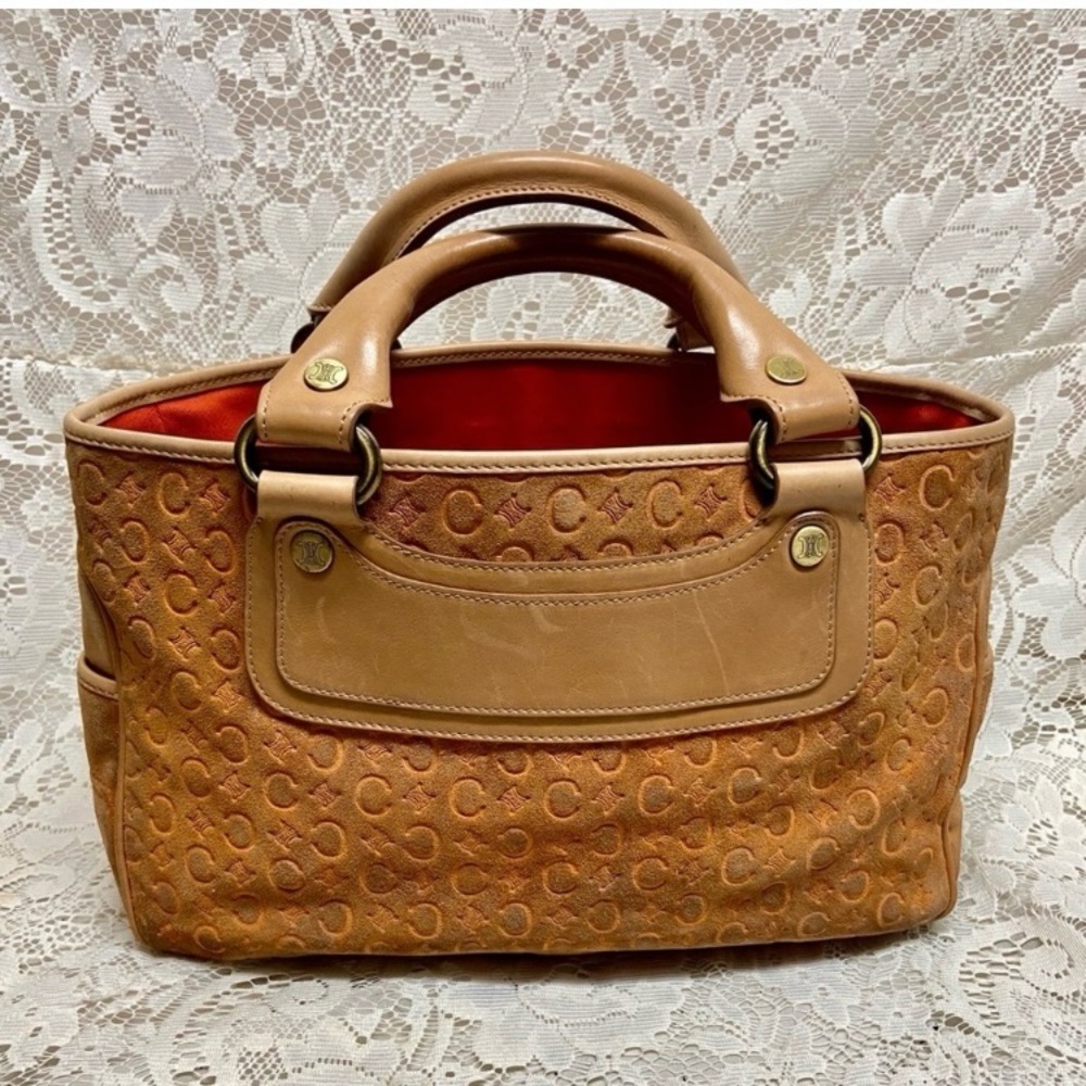 Vintage Authentic Celine Rust Orange Brown Suede Leather Handbag